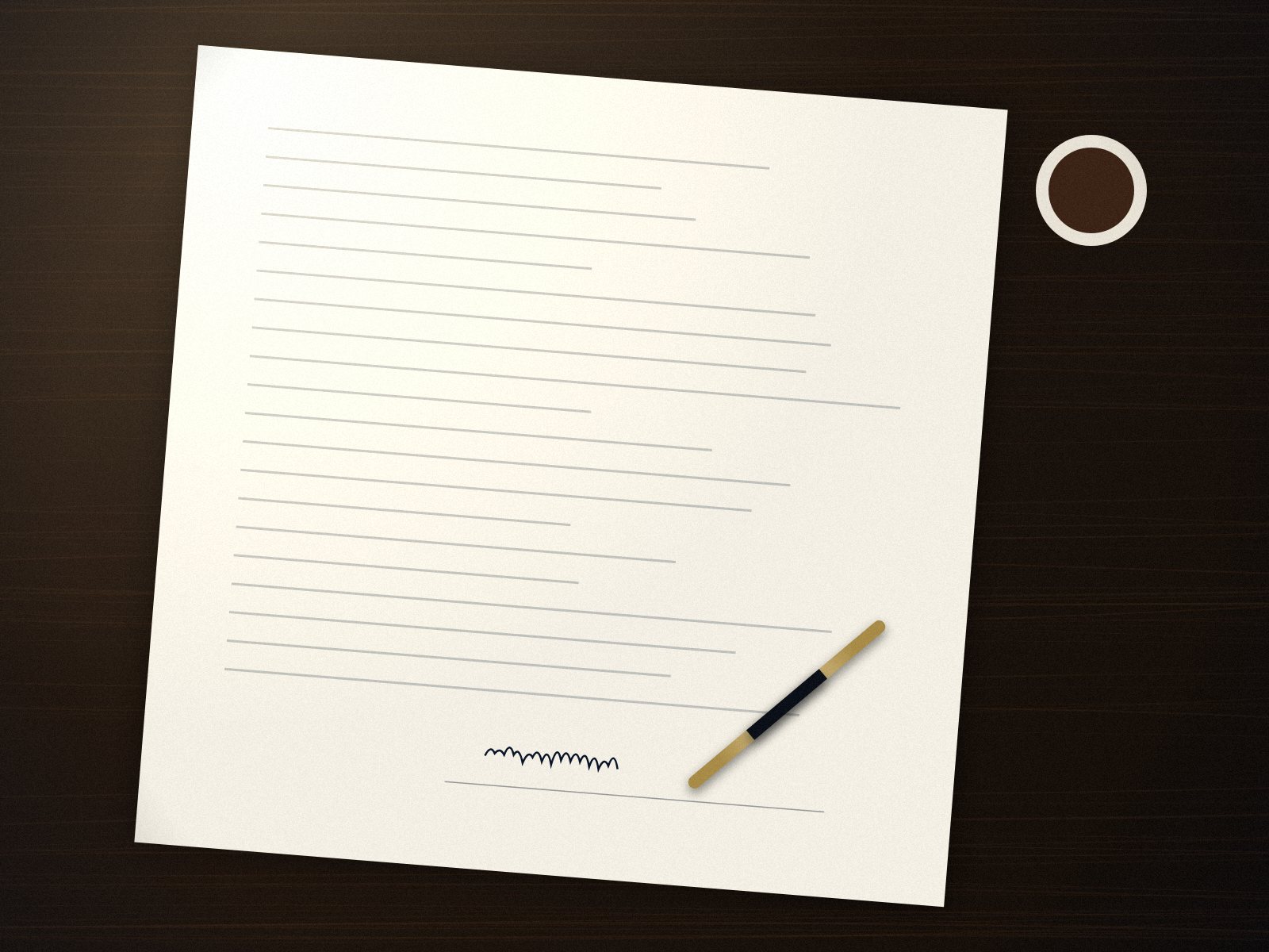 Mãos com caneta dourada sobre documento