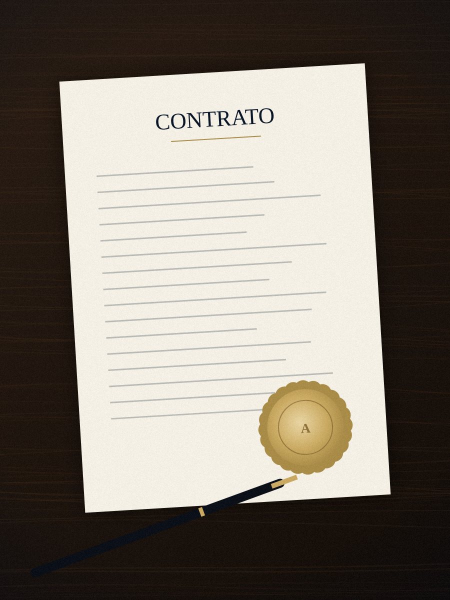 Documento institucional com selo dourado e caneta-tinteiro