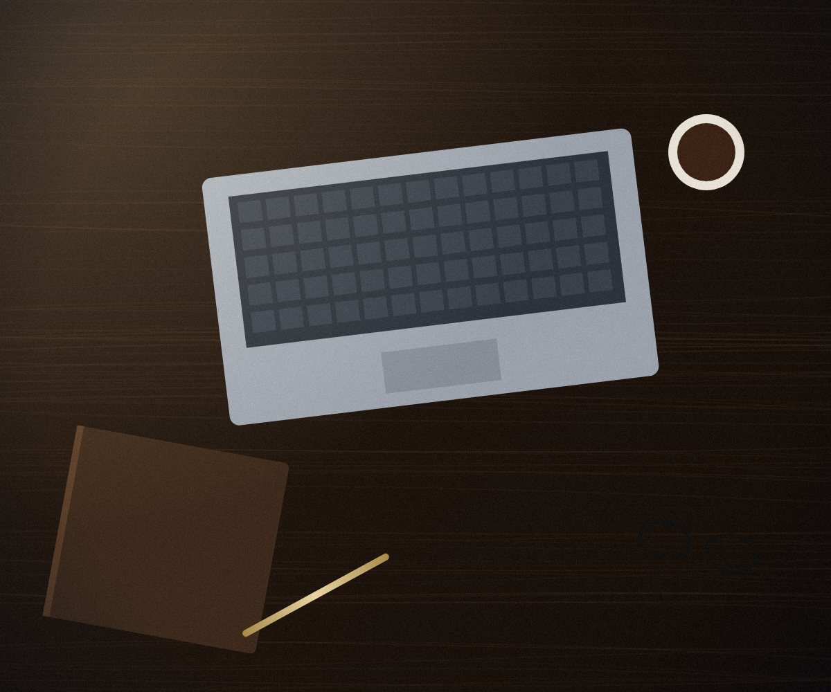 Mesa de trabalho executiva com laptop e caderno de couro